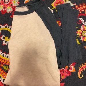 Dark blue & heather/cream baseball long sleeve top